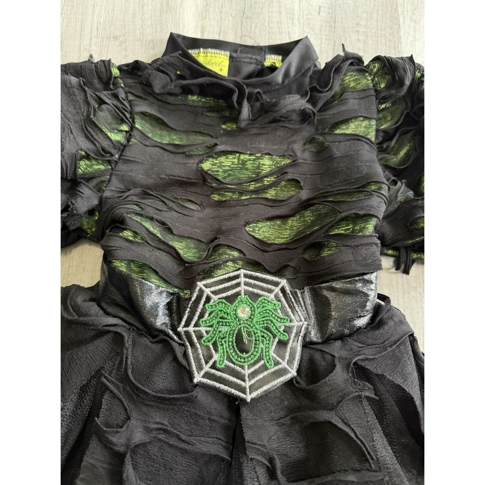 Spooked Witches Dress Costume Girls M (5-6) Green & Black With Spider Belt